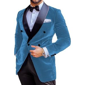 Heren fluwelen pak blazer slim fit kerst jas prom smoking jas inkeping revers bruiloft feest gekleed, Donkerblauw, XS
