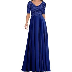 AHERKLL Kant Applique Moeder Van De Bruid Jurken Half Mouw Formele Avond Party Grootmoeder Jurken Lange HAH057, koningsblauw, 32