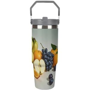 FHECVBN Grote Capaciteit Auto Cup Koffie Tumbler Fruit Koffie Mok Flip Stro Tumbler Rvs Cup Geïsoleerde Tumbler Travel Mok 30oz