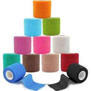 ANAMPION Zelfklevend Verband Cohesive Wrap Bandages,Elastic Ademend Adhesive Bandage Tape, Voor Tattoo Grip Bandage Wrist Ankle, Dierenarts Sport Pols (12 Kleuren Mengen, 5CM 12Rollen)