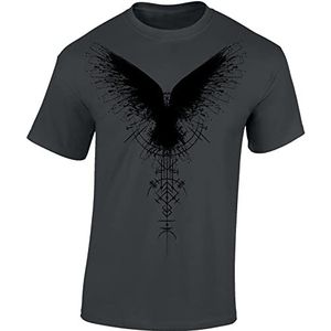 Baddery Viking-T-shirt voor heren, schaduwrabe T-shirt, Vikingshirt voor mannen, Grijs - schaduwrasp, L