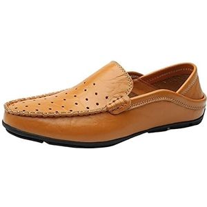 Comodish Men's Loafers Shoes Moccasins Shoes Lightweight Breathable Leather Slip Resistant Anti-slip Lightweight Casual Party Slip-ons (Color : Yellow Brown, Size : 44.5 EU)