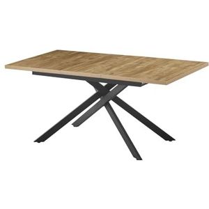 B&D home Eettafel LARS, uittrekbaar 120-160 x 80 cm, 4-6 personen keukentafel houten tafel met kruisframe zwart voor keuken eetkamer, industrieel modern design, Wildeiken look, 11202-XS-EIWL
