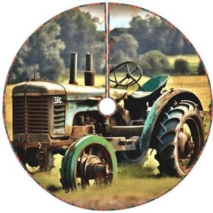 Oude tractor foto boerderij print rustieke kerstboom rok, gewatteerde kerstboom rok, perfect voor Kerstmis, Halloween