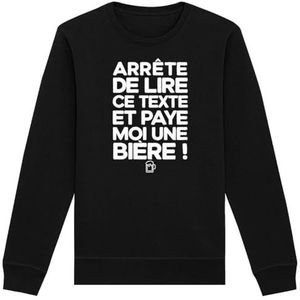 Sweatshirt Paye Moi Un Bier, uniseks, bedrukt in Frankrijk, 100% biologisch katoen, cadeau voor verjaardag, Apéro humor, origineel grappig, Zwart, XS