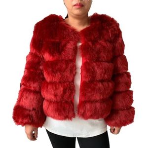 Ownwfeat Dames Regular Winter Faux Fur Jas, Korte mouw, M