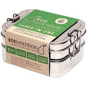 ECOlunchbox Three-in-One, 3-delige broodtrommel van roestvrij staal, lunchbox, bento box