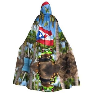 Odddot Polyester Fiber Hooded Kostuum Voor Halloween, Mannen - Gemakkelijk Te Wassen En Duurzaam Mantel Kostuum Puerto Rico Vlaggen Kikker Palmen