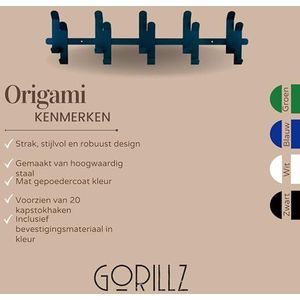 Gorillz Origami - Wandkapstok - 10 Dubbele - Kapstok Haken - Blauw