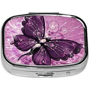 LAMAME Vlinder Gedrukt Vierkante Pillendoos 2 Compartiment Mini Pillendoos Draagbare Reizen Pil Organizer