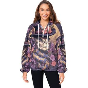 KAAVIYO Paarse schedel slang roos pluizige jas pullover hoodie capuchon zakken donzig fleece sweatshirt ronde hals truien hoodies voor meisjes vrouwen, Patroon, S