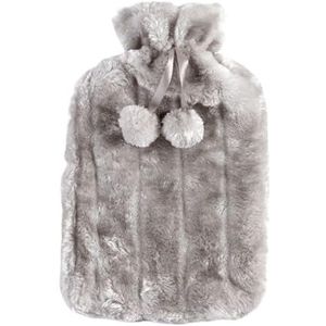 Warmwaterkruik 2000 ml grote warmwaterzak met hoes voor de winter pluche handen voeten warmer pluizige imitatiebont waterfles hoes voor warmwater warm water zak (Lichtgrijs)