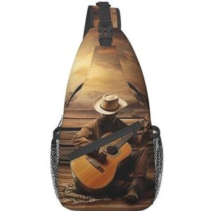 VTCTOASY Western Muziek Print Sling Bag Schouder Sling Rugzak Reizen Wandelen Borst Tas Voor Mannen Vrouwen, Zwart, One Size, Zwart, Eén maat