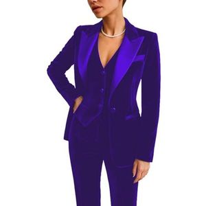3 Stuk Fluwelen Pantsuits Voor Vrouwen Formele Party Blazer Dames Business Office Smoking Werkkleding Suits, Donkerpaars, XS