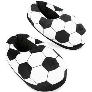 Get Trend Pantoffels voor jongens en tieners, 3D pluche huispantoffels, antislip zool, instappers, huisschoenen, cadeaus voor jongens, Witte Voetbal, 16.5/17 EU