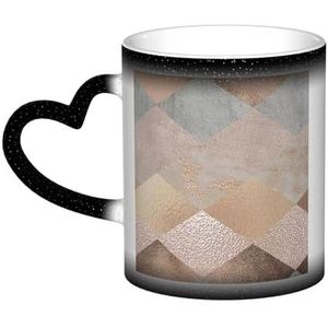 XDVPALNE Koper en blush rose goud marmer Argyle, keramische mok warmtegevoelige kleur veranderende mok in de lucht koffiemokken keramische beker 330 ml
