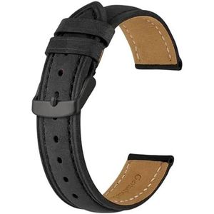 Jeniko Horlogeband 14 Mm ~ 24 Mm Retro Crazy Horse Lederen Horlogeband Met Zwarte Gesp Vervangende Band For Heren En Dames(Color:Black(Black Line),Size:23mm)