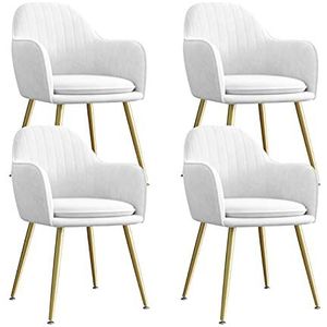 GEIRONV Fluwelen Dining Chair Set van 4, 47 × 44 × 83cm met metalen benen Keukenstoel for woonkamer slaapkamer appartement make-up stoel Eetstoelen (Color : White)