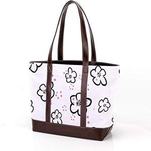 Laptop Tote tas met roze witte bloemenprint, draagtas casual canvas zakelijke werk draagtas aktetas voor computer school kantoor