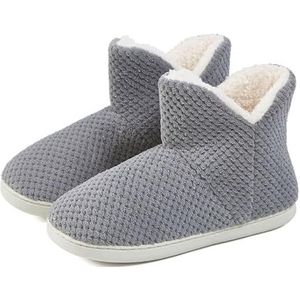 JadeRich Unisex Fleece Laarzen Zachte Hakbedekkende Pluche Voering Bootie Slippers Warm Effen Kleur Huisschoenen voor Vrouwen Mannen, Grijs, 3.5/4.5 UK