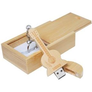 Meiyuexiang Gitaarvormige esdoornhout geheugenstick USB Flash Drive in houten doos (2.0/32GB, bamboehout)