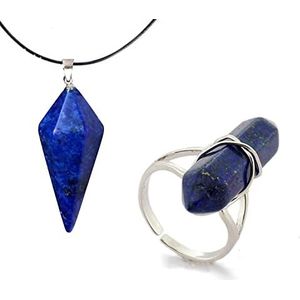 Soulnioi Natuurlijke Lazuli Lapis Open Ring Verzilverd, Lapis Lazuli Ketting voor Renki Spirit Healing