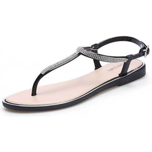 ZOIKOM Strass platte sandalen voor dames, strandsandalen, casual sandalen en pantoffels voor dames, Zwart, 36.5 EU