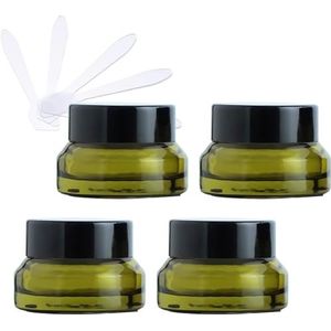 OIFAODAO， 4-pack 50 ml lege groene glazen cosmetische potten, gezichtscrème opslagcontainers met zwart deksel en binnenvoeringen DIY ，Cosmetische potjes