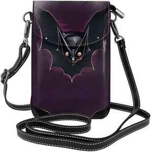Zwarte Ghost Bat Lederen Cross Body Flip Telefoon Tas Met Afneembare Schouderbanden, Gebruikt Voor Reizen, Dating, Vakantie Geschenken, Zwart, Eén maat
