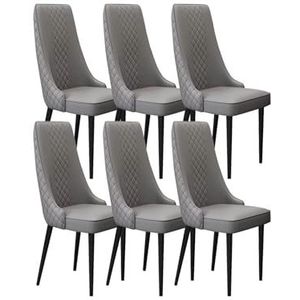 Eetkamerstoelen set van 6, Home Restaurant stoel Nordic Simple microvezel lederen keukenstoelen met stevige metalen poten