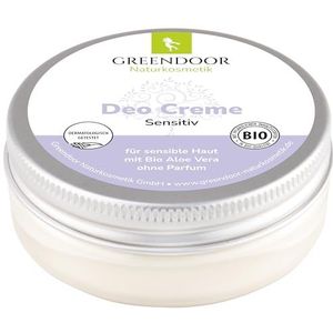 GREENDOOR Sensitive Deodorant Cream 50ml, effectieve natuurlijke Deodorant, geen parfum/aluminium, veganistisch, pot gemaakt van 100% oud plastic, met biologische virgin kokosolie