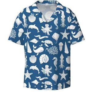 YJxoZH Onderwater Marine Life Print Heren Jurk Shirts Casual Button Down Korte Mouw Zomer Strand Shirt Vakantie Shirts, Zwart, XL