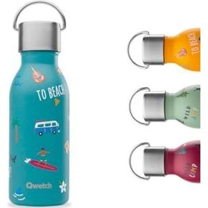 QWETCH - Thermosfles voor kinderen, 350 ml - Kids Honolulu blauw (klassieke sluiting) - Roestvrijstalen drinkfles - 24 uur koud en 12 uur warm - Waterdicht en BPA-vrij - Dagelijkse drinkfles voor