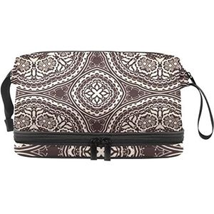 Grote capaciteit reizen cosmetische tas,Mandala bruine psychedelische henna, make-up tas, waterdichte make-up tas organisator, Meerkleurig, 27x15x14 cm/10.6x5.9x5.5 in