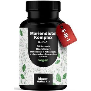 Mariadistel Artisjok Paardenbloem Complex Hoge dosering - 90 capsules - 5-in-1 leverkuurcomplex met mariadistel + artisjok + paardenbloem + desmodium + choline - Veganistisch Laboratoriumgetest