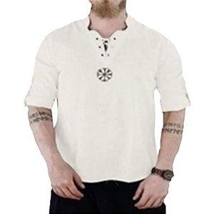 Heren Middeleeuws Renaissance Shirt Heren Piraten Shirts met Koord Kraag Katoen Viking Re-enactment Kleding