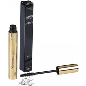 SuperB Mascara Christian Faye, diepzwart, in water oplosbaar, elegante mascara met siliconenborsteltje, voor maximale lengte en volume en geschikt voor wimperextensions, blijft 24 uur perfect zitten