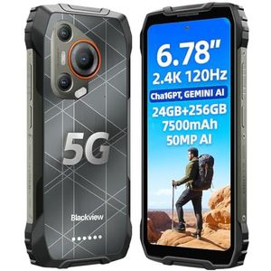 Blackview 5G AI Smartphone, onbreekbaar, BL7000, afmetingen 6030, 24 GB + 256 GB, AI-camera 50 MP, 6,78 inch, 2,4 K, 120 Hz, display, batterij 7500 mAh, robuuste telefoon, IP68/IP69K, drievoudige