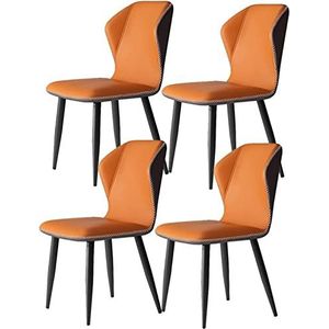 GEIRONV Eetkamerstoel Set van 4, modern PU-leer met rugleuning zacht kussen en koolstofstalen stoelpoten for woonkamer slaapkamer keukenstoelen Eetstoelen (Color : Orange, Size : B)