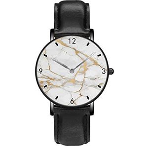 Marmer Wit Gouden Lijn Klassieke Patroon Horloges Persoonlijkheid Business Casual Horloges Mannen Vrouwen Quartz Analoge Horloges, Zwart