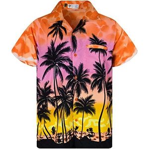 V.H.O. Funky Hawaïblouse voor heren, korte mouwen, voorzak, Hawaï-print strand palmen diverse kleuren, Strandtafel Oranje, XL