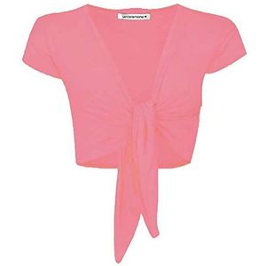 Hamishkane Nieuwe Dames Korte Cap Mouw Plain Tie Up Front Bolero Shrug Cropped Vest Top, Baby Roze, 42-44 grote maten