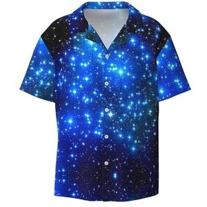 TyEdee Blue Shining Stars1 Print Heren Korte Mouw Jurk Shirts met Pocket Casual Button Down Shirts Business Shirt, Zwart, M