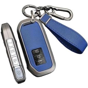 Autosleutel beschermhoes Zink Metaal Lederen Auto Afstandsbediening Sleutel Case Cover Shell Sleutelhanger Auto Accessoires Voor Sorento MQ4 2020-2022 EV6 K8 V6 Sleutel Shell(Blue set)