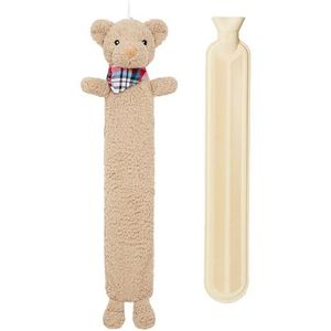 Warmwaterkruik met dierlijke fleece hoes 1 of 2 liter inhoud natuurlijk rubber lange warmwaterkruik pluche schattig dier hoes gezellige geschenken (Teddy Long)
