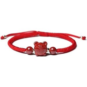HUENEL Cinnabar FengShui armband, bedelarmband tijgerdraak rijkdom talisman voor jaar tijger tegen boze geesten voor algemeen amulet gelukkige mannen vrouwen (kleur: rode string, Mouse, Agaat