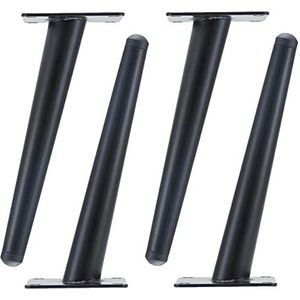 4 stuks meubelpoten, schuine taps toelopende meubelpoten, metalen meubelpoten, DIY tafelpoten, bankpoten, kabinetspoten, voor salontafel, bureau, nachtkastje, tv-kasten, met schroeven en beschermende poten (40cm/15.7in,Black)