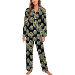Yin Yang Lion Tiger pyjama met lange mouwen voor vrouwen, klassieke nachtkleding, nachtkleding, zachte pyjamasets