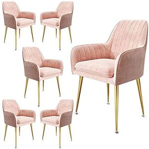 GEIRONV Dining stoelen Set van 6, 40 × 40 × 76 cm Fluwelen met metalen poten make-upstoel for woonkamer slaapkamer keuken stoelen Eetstoelen (Color : Pink)