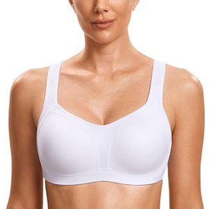 SYROKAN Hoge Impact Beugels Verstelbare Bandjes Voor Dames Hoge Ondersteuning, Plus Size Volledig Gewatteerde Sport-bh wit 70C